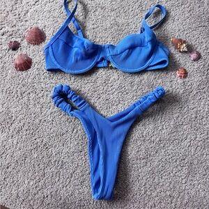 Kulani Kinos Blue Ribbed Bikini Set